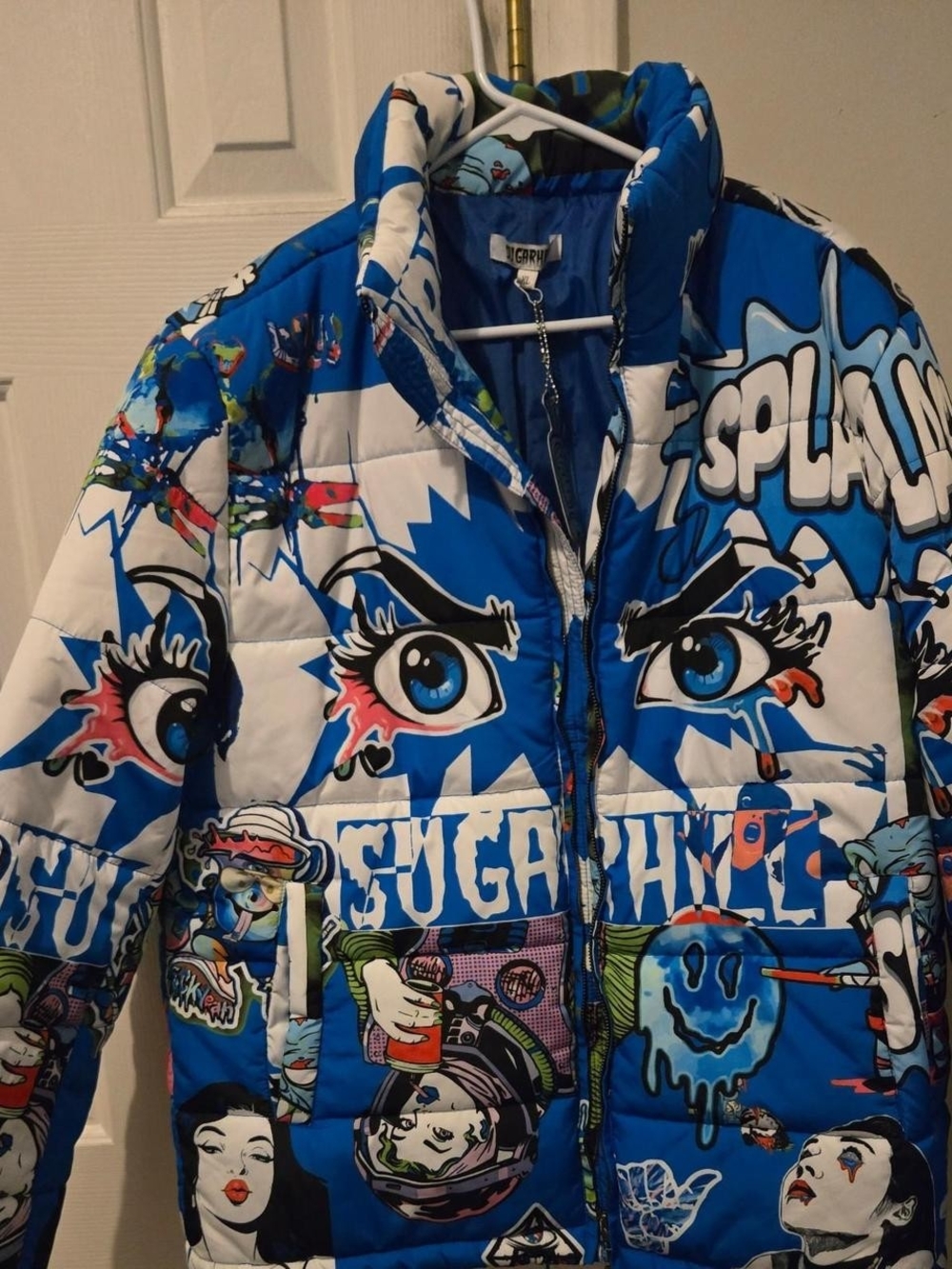 Sugarhill Graphic Puffer Jacket - Bold Comic Print Retail 250
